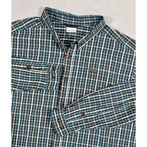 Columbia Sportswear Co. Size 3X Cotton Elastic Long Sleeve Blue Grey Plaid Shirt